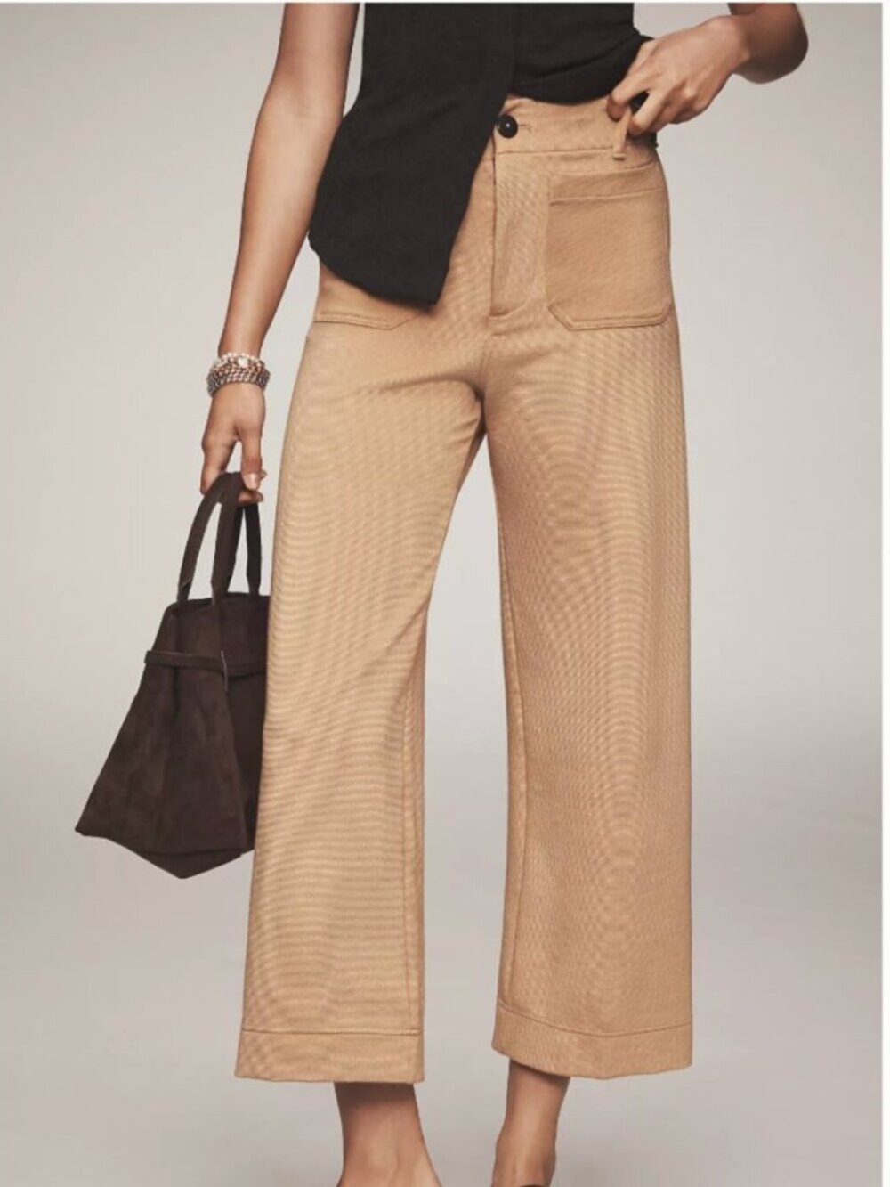 Anthropologie Maeve The Colette Knit Crop Wide-Leg Pants Size 23 NWT True Camel - Picture 2 of 4
